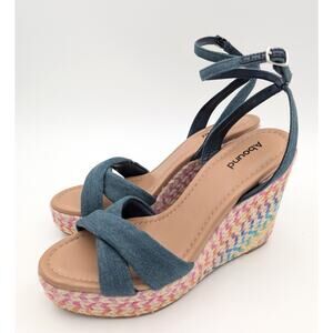 Abound Sukie Espadrille Wedge Sandals Women's Blue Denim Size US8.5M